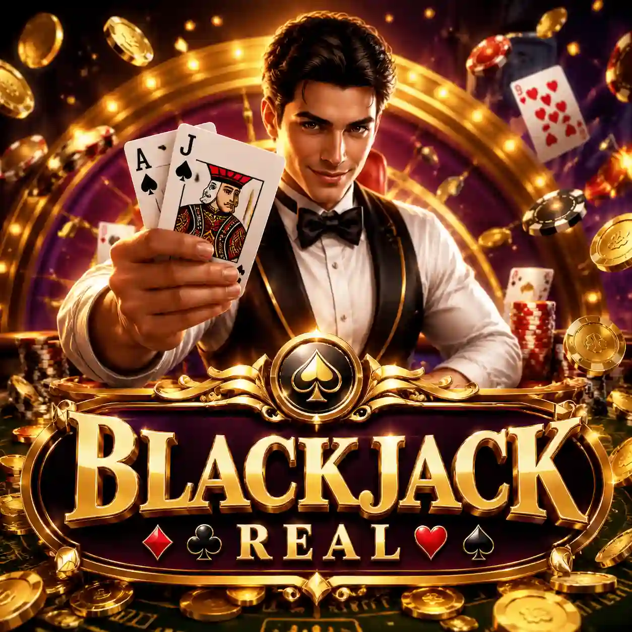 Mesa de blackjack com cartas distribuídas e fichas em close-up editorial