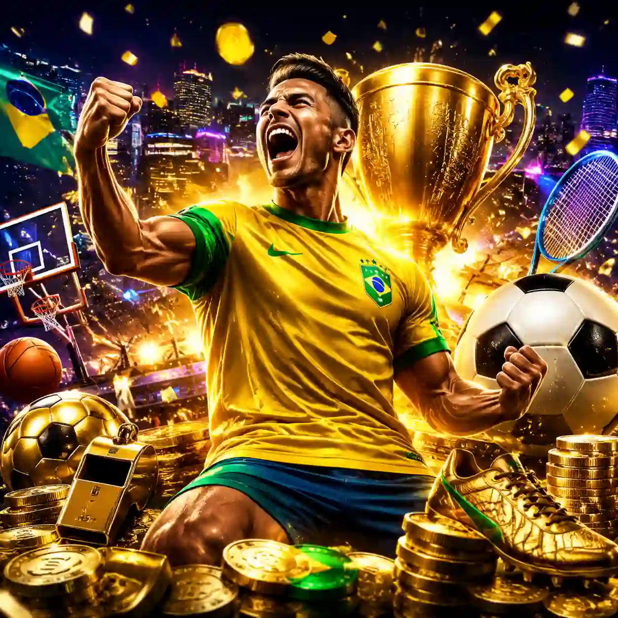 Estádio de futebol com iluminação dramática à noite